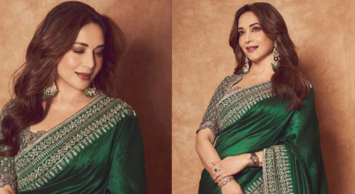 লাল শাড়িতে উষ্ণতা ছড়ালেন মাধুরী দীক্ষিত